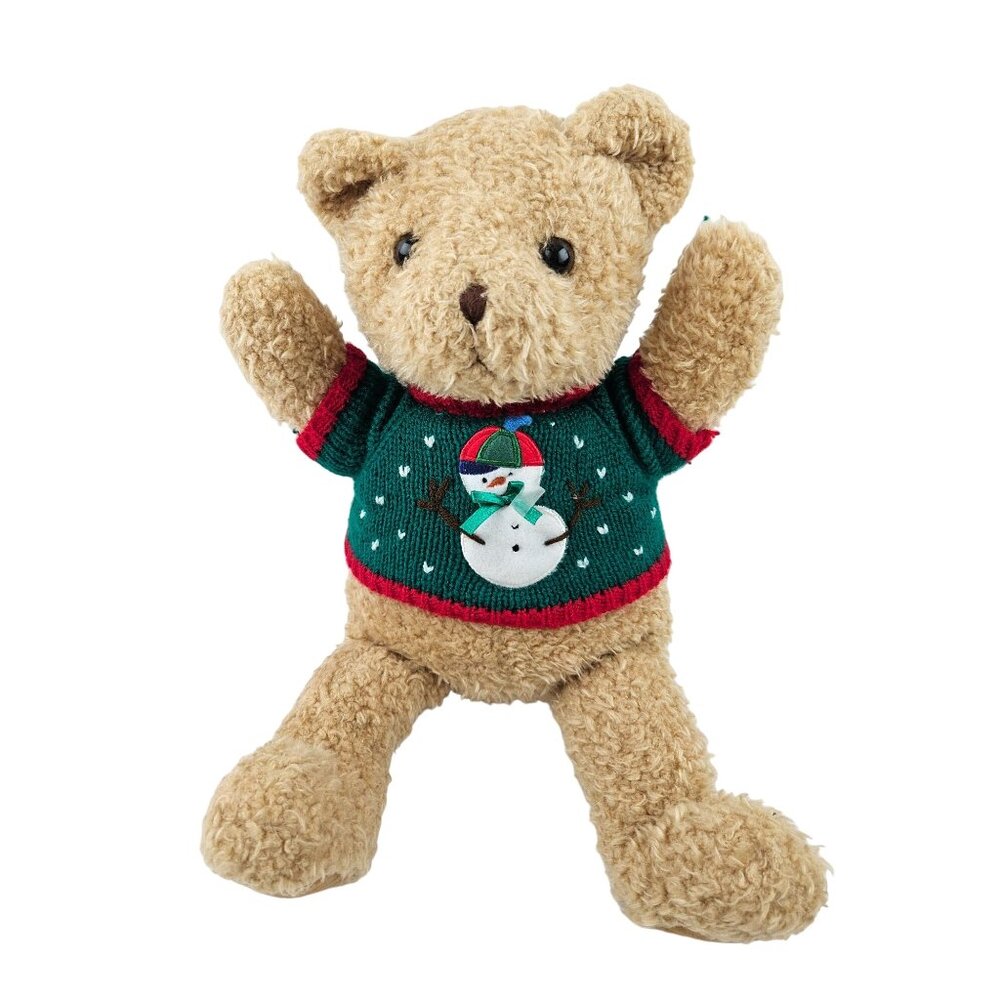 Vintage Chrisha Playful Plush Teddy Bear Snowman Sweater 18 in Christmas Toy